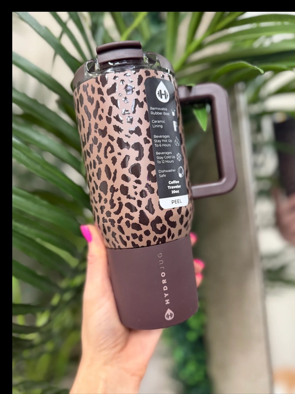 HydroJug Leopard Print Travel Mug - Brown and Black